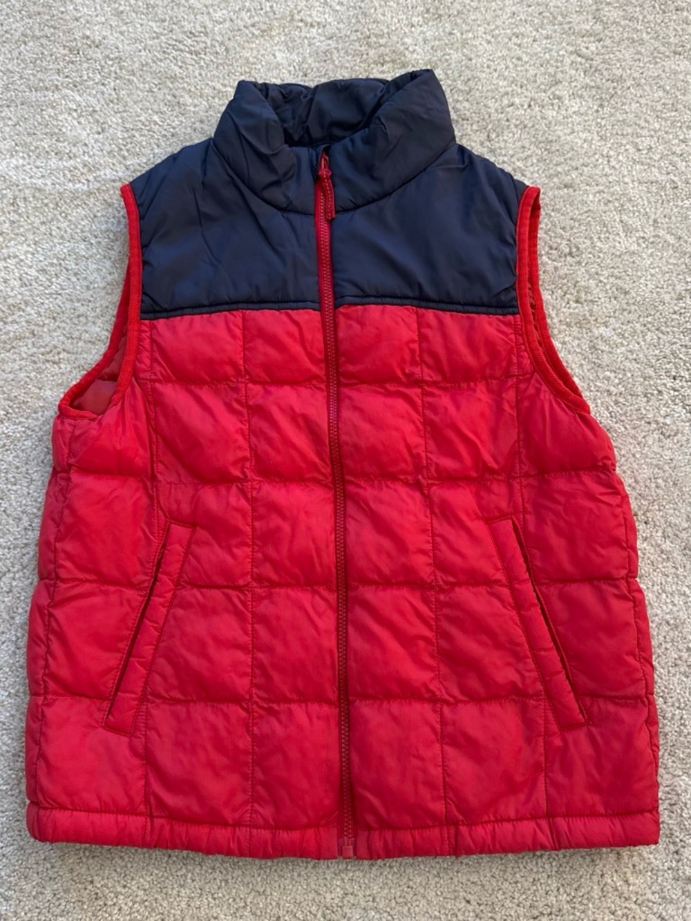 Uniqlo Red Body Navy Yoke Quilted Vest